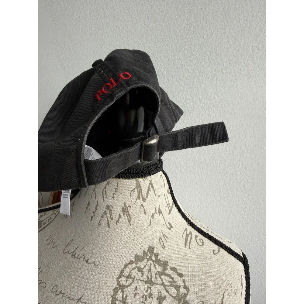 Polo Ralph Lauren Mens Black Cotton Baseball Cap Red Pony Logo Adjustable Hat